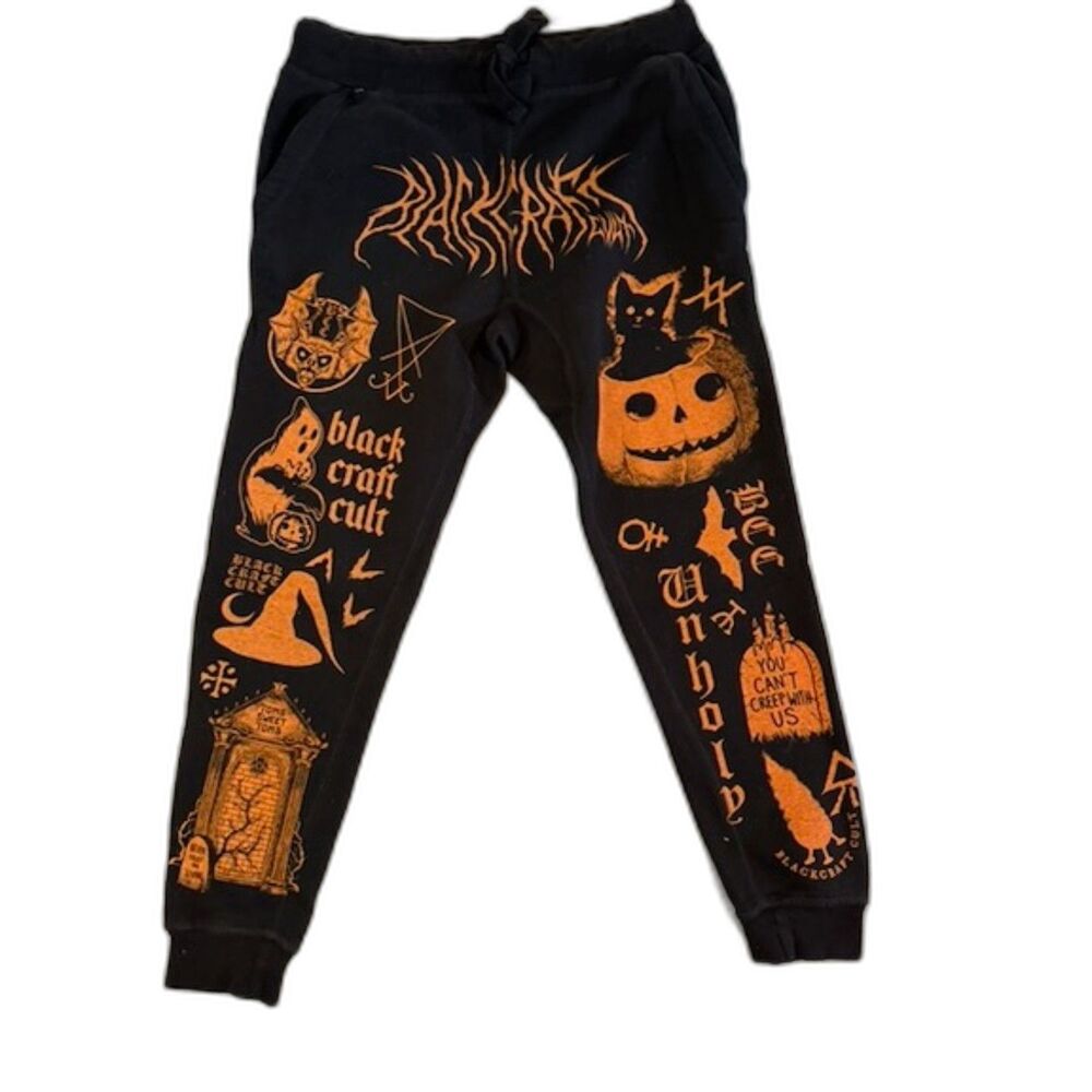 BlackCraft Cult Sweatpants Black Orange Halloween Witch Goth Graphic Joggers